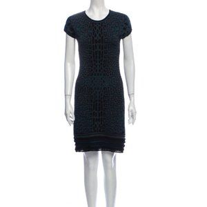 Roberto Cavalli Black and Teal Animal Print Knee-Length Dress | size 44 (US 8)